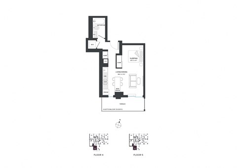 Floor plan for studio, 1 bath, 487 sqft